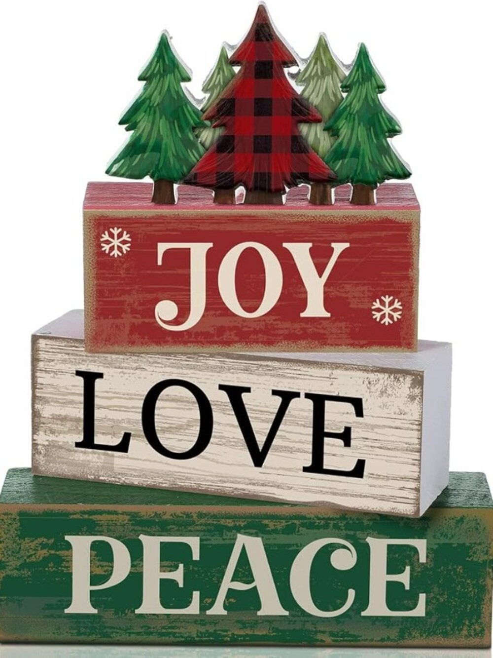 Lineshading 4 Pcs Christmas Table Decor Christmas Tree Block Signs Joy Love